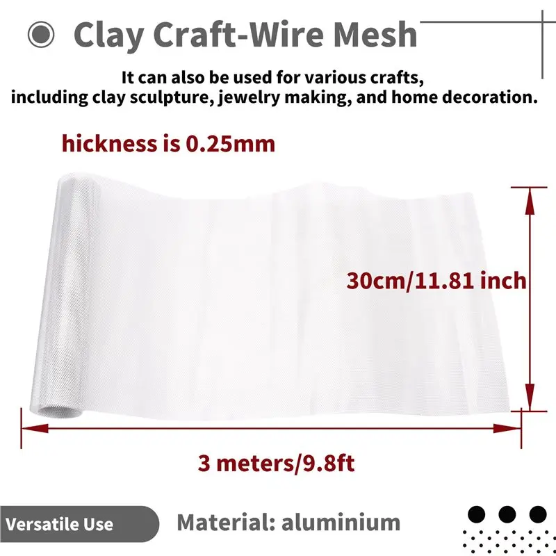 A11I Aluminum Wire Mesh Roll, 9.8 Ft Long And 11.8 Inch Wide, Ideal For Sculpting And Clay Crafts