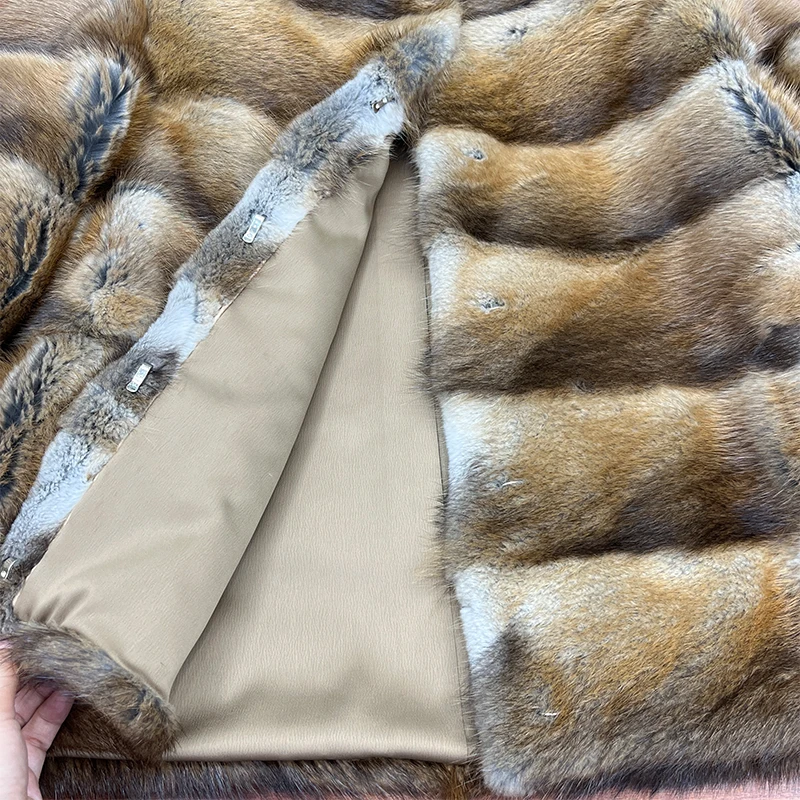 2025 New Winter Real Natural Muskrat Fur Women Coats Stand-up Collar Fur Jackets Thick Warm Luxury Female Outerwear Fur Clothing