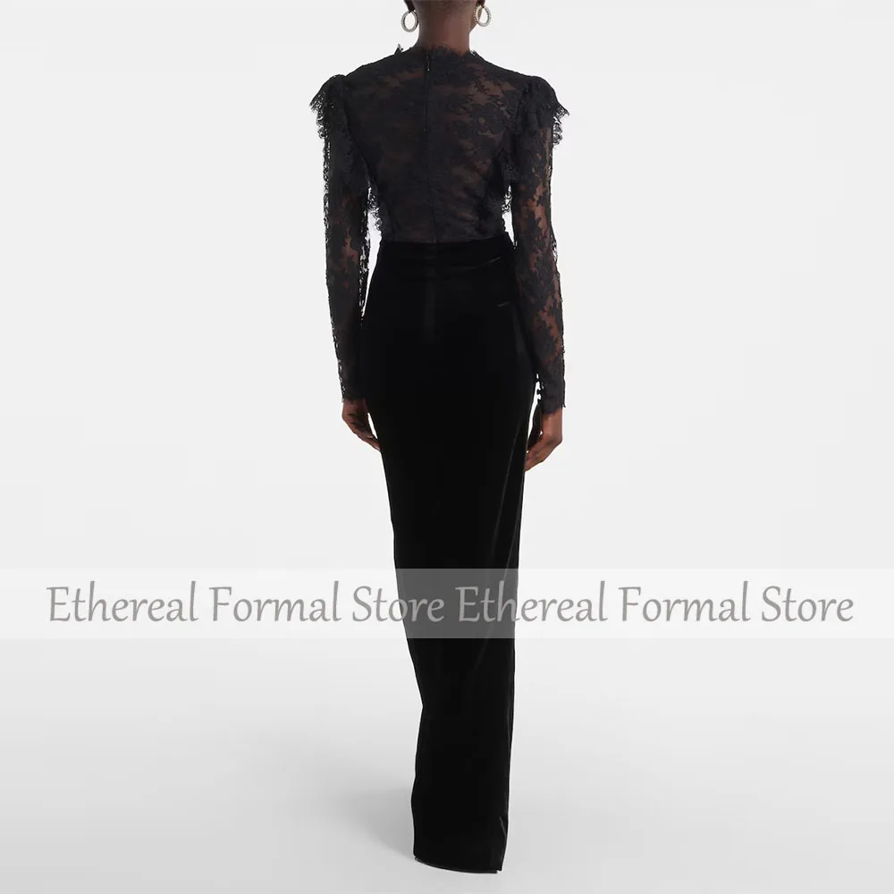 فستان سهرة نسائي أسود حديث حورية البحر طول الأرض فستان رسمي للحفلات بأكمام طويلة فستان سعودي برقبة على شكل V فستان حفلة موسيقية