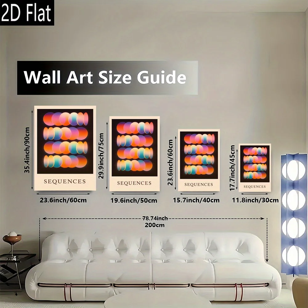 2D Flat, 1pc Abstract Colorful Circles Wall Art Print - Frameless Modern Retro Vertical Canvas Poster with Multicolor Concentric