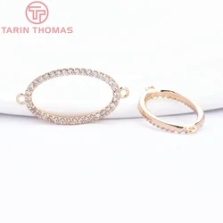 (9025) 4PCS 21x11MM 24K Gold Color Brass with Zircon 2 Holes Oval Connector Charms Pendants High Quality Jewelry Making Findings