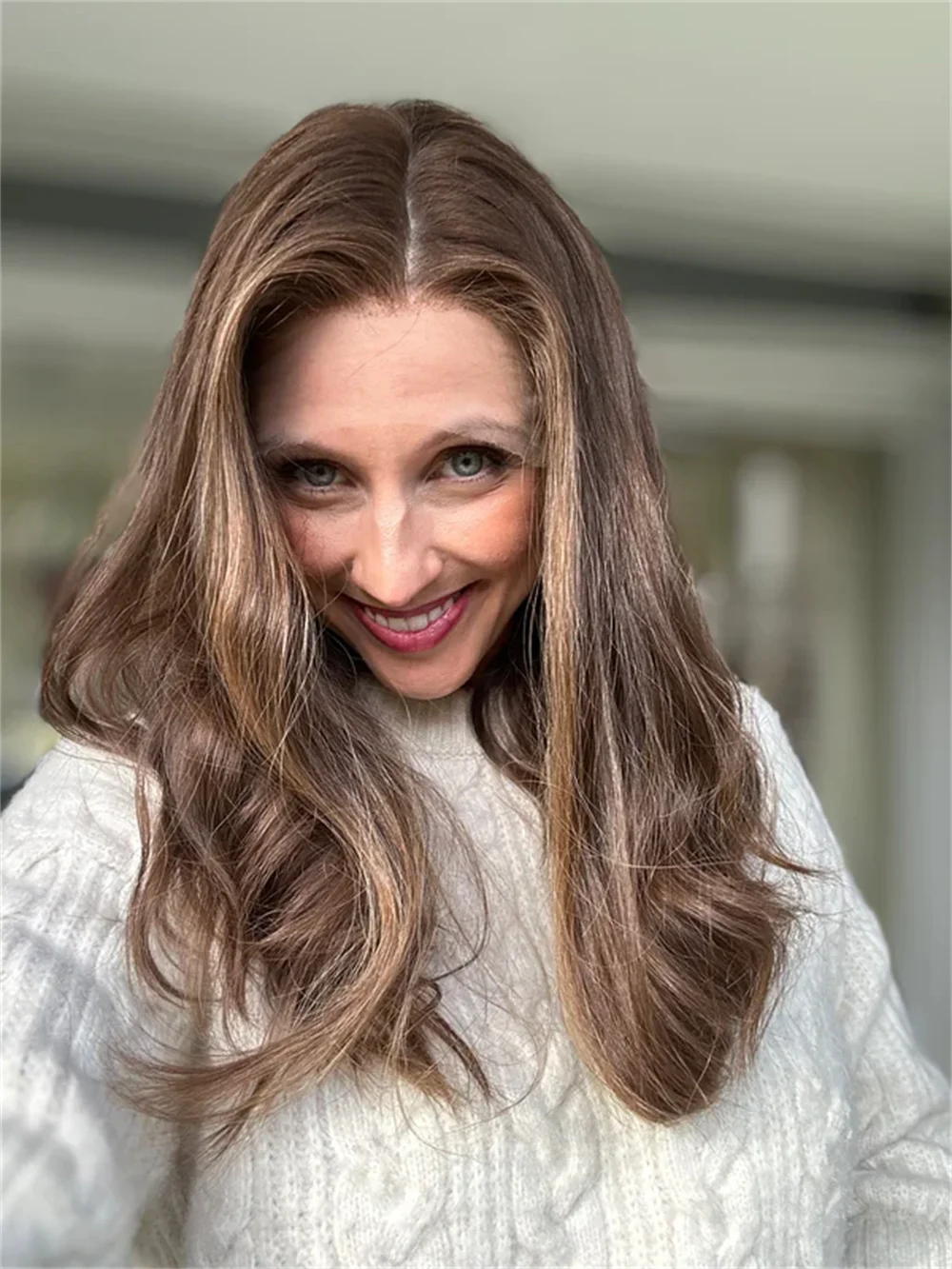 2026 Chestnut Brown Blonde Highlight Synthetic Lace Front Wigs Short Brunette Realistic Look Natural Water Wave Glueless Wigs