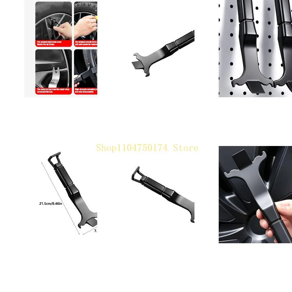 Wheel Cover Pry Tool Hubcap Removal Two Hook Contact Areas, ABS Body and Extended Handle for Tire Changes, Vehicle Maintenance