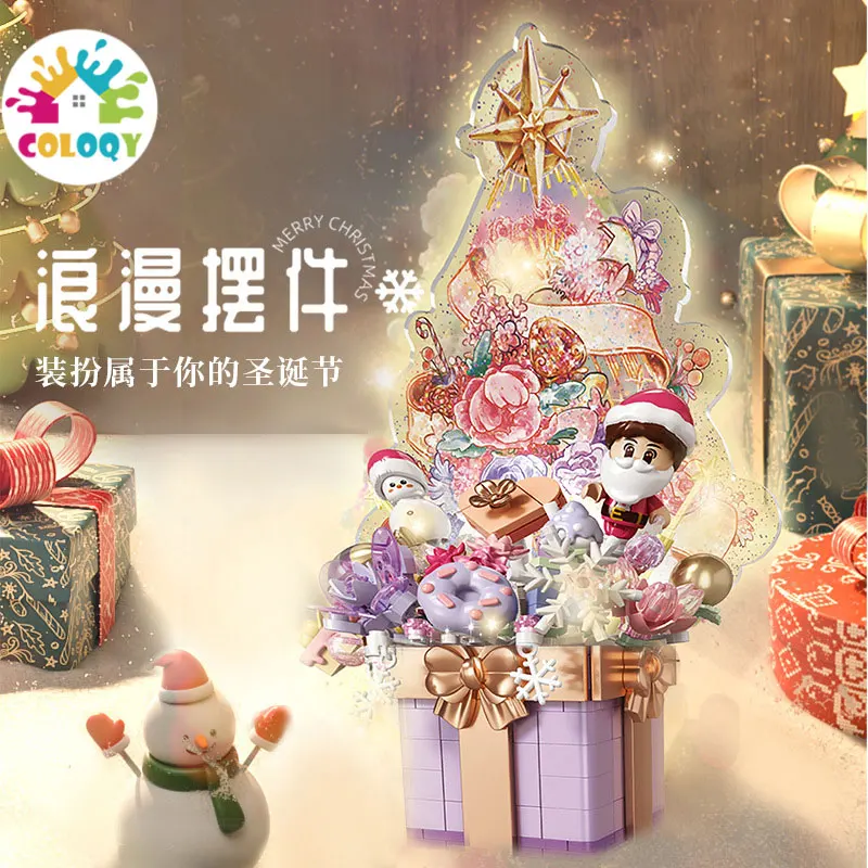 

COLOKY popular flower face gift wishes Christmas tree music box festival with lights building blocks girls' toys trendy toys