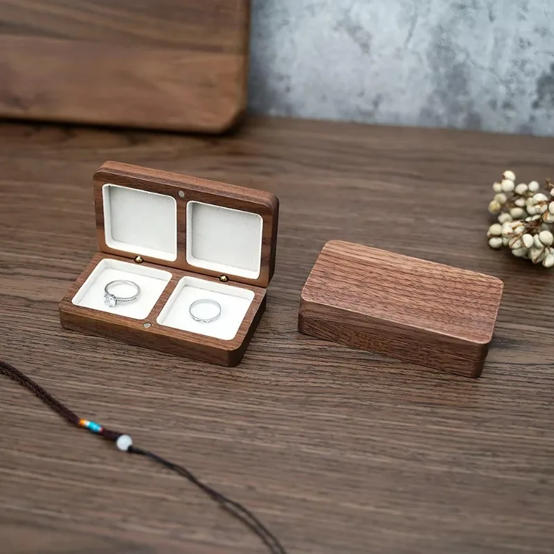 Free Custom Walnut Wooden Ring Necklace Box Personalized For Wedding Anniversary Gift Necklace Earring Ring Storage Jewelry Box - view 2