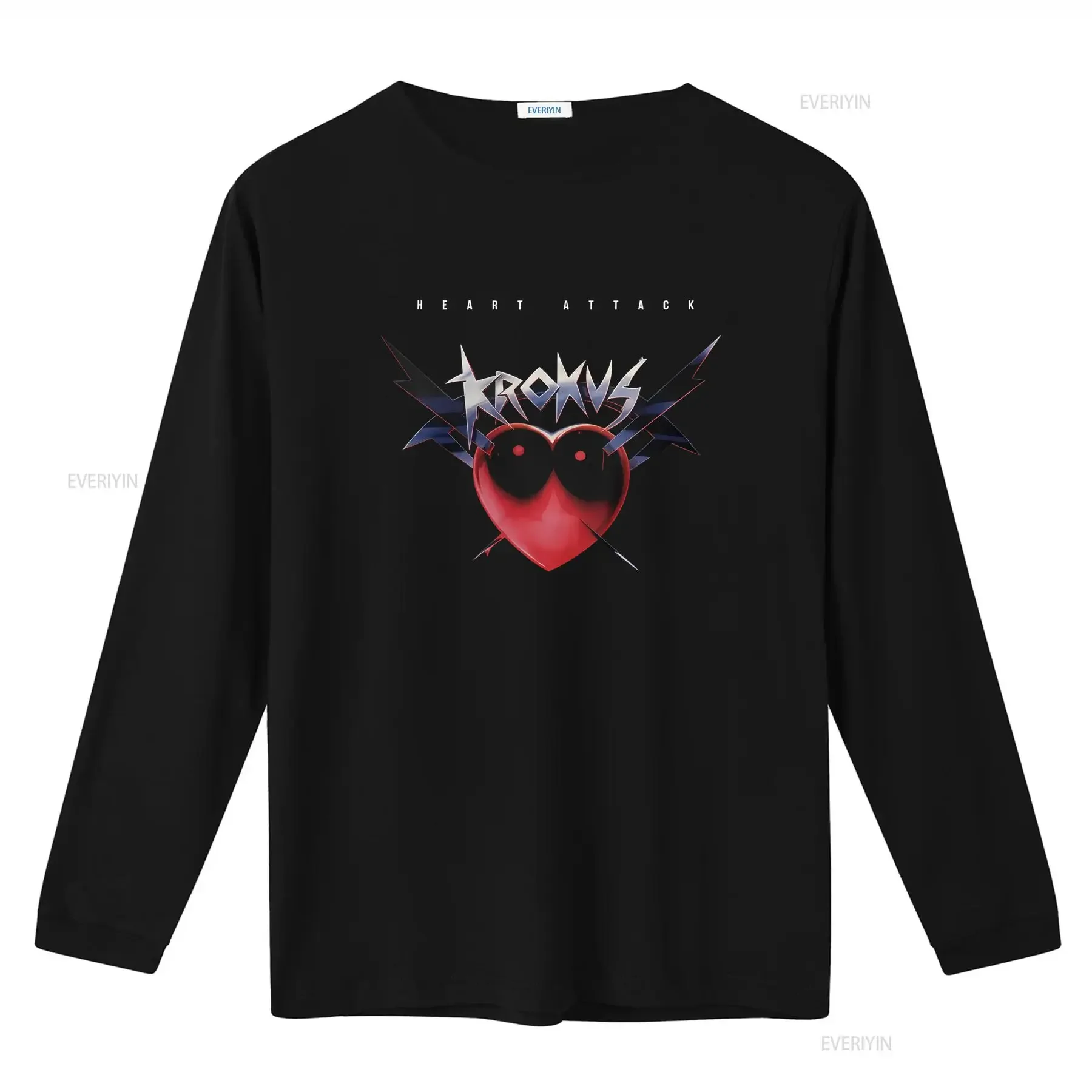 Cotton T Shirt Krokus Heart Attack Album Design Chris von Rohr Fernando Arb Rock Band Print  vintage Washed homme Stretched
