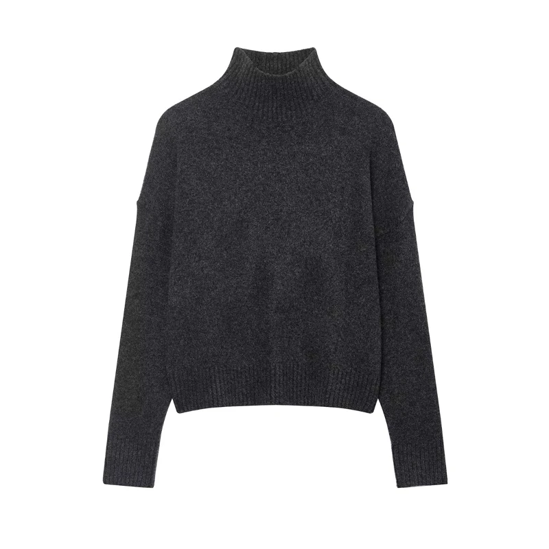 3 ألوان وهمية الياقة المدورة سترة المرأة اقتصاص محبوك البلوز فضفاضة تناسب معطف شتاء لارتداء اليومي #4