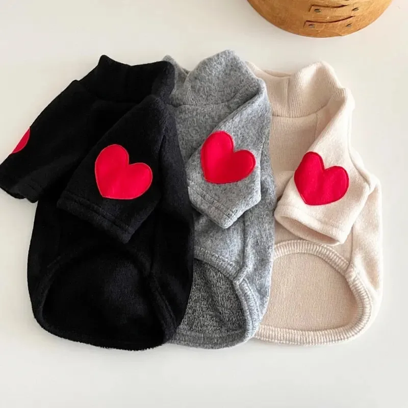 

New Autumn Winter Plush Love Heart Style Sweater Pet Solid Base Coat Small Dog Cat Teddy Thickened Warm Clothing Puppy Clothes