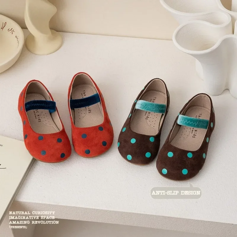 HoneyCherry Girls Cute Solid color Polka Dot Leather Shoes primavera e autunno Shallow Mouth One Stirrup Shoes