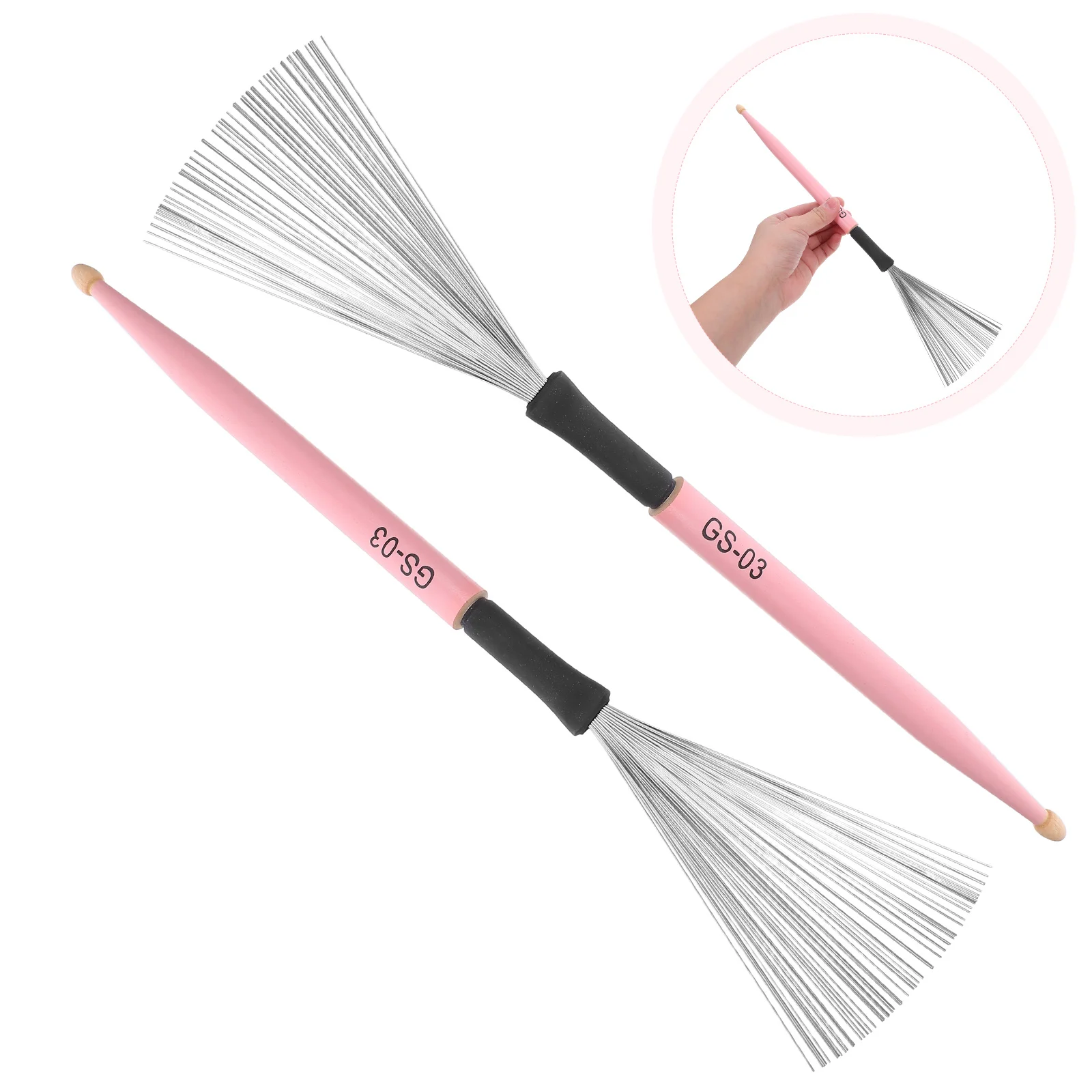

1 Pair Carbon Steel Wire Brush Non-Slip Wooden Handle, Durable Accessory For Cajon Drum Kit, Professional Drum Broom For Rhythm