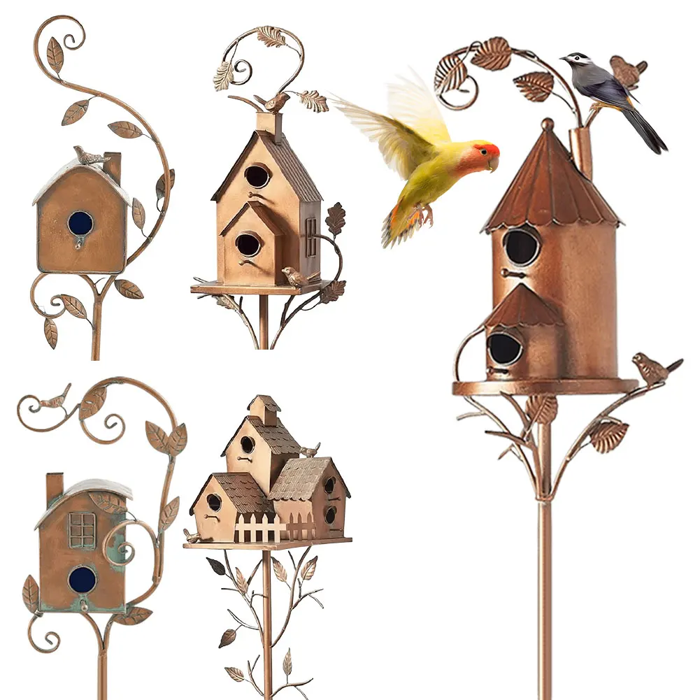 

Garden Outdoor Metal Birdhouse Decoration Bird Houses for Outside with Pole Metal Birdhouse Stake for Outdoor Yard Garden