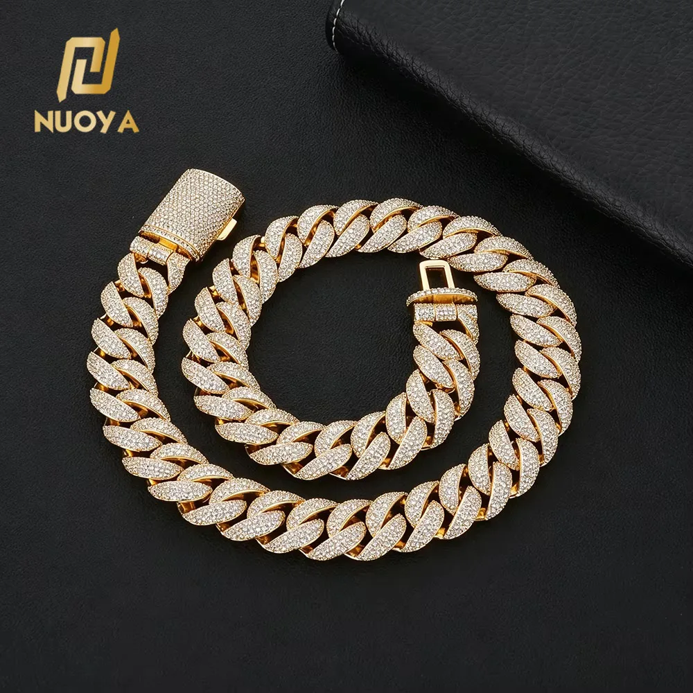 NUOYA, cadena cubana de latón con baño de oro o plata, de 22 mm, con incrustaciones de circonitas cúbicas brillantes, joya fina unisex, ideal como regalo para hombres y mujeres.