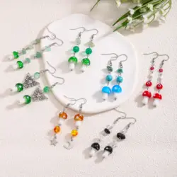 Cute and Creative Mushroom Murano Glass Gemstone Pendant Earrings for Women Sweet Jewelry Gift Clothing Accessories