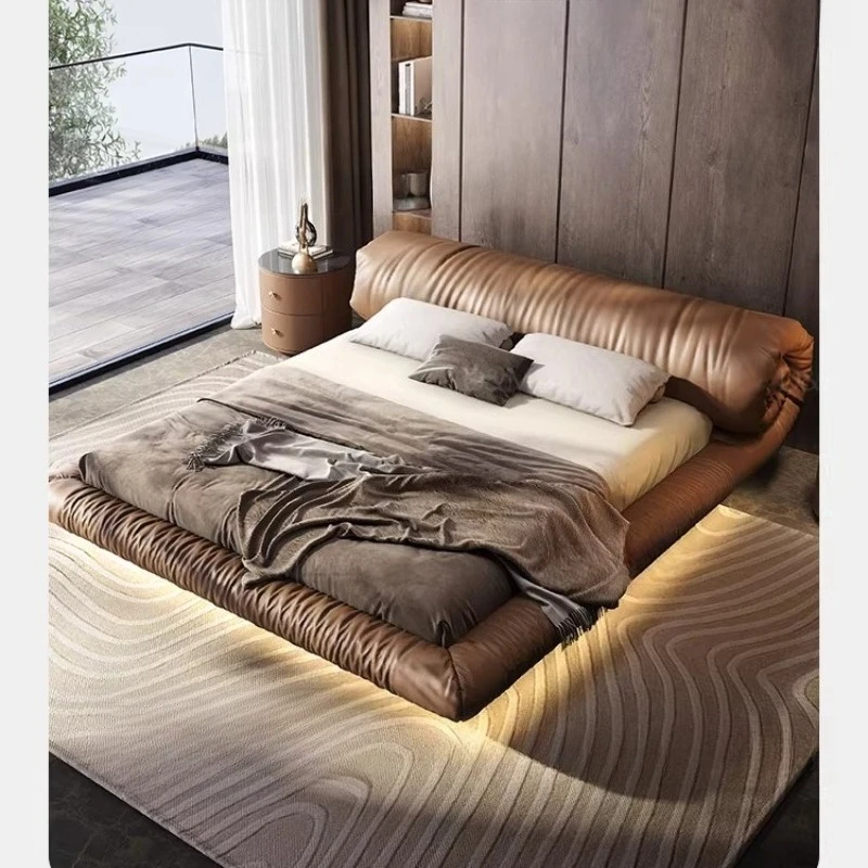 

Flower roll bag suspension bed Italian minimalist designer Nordic master bedroom leather modern minimalist double bed