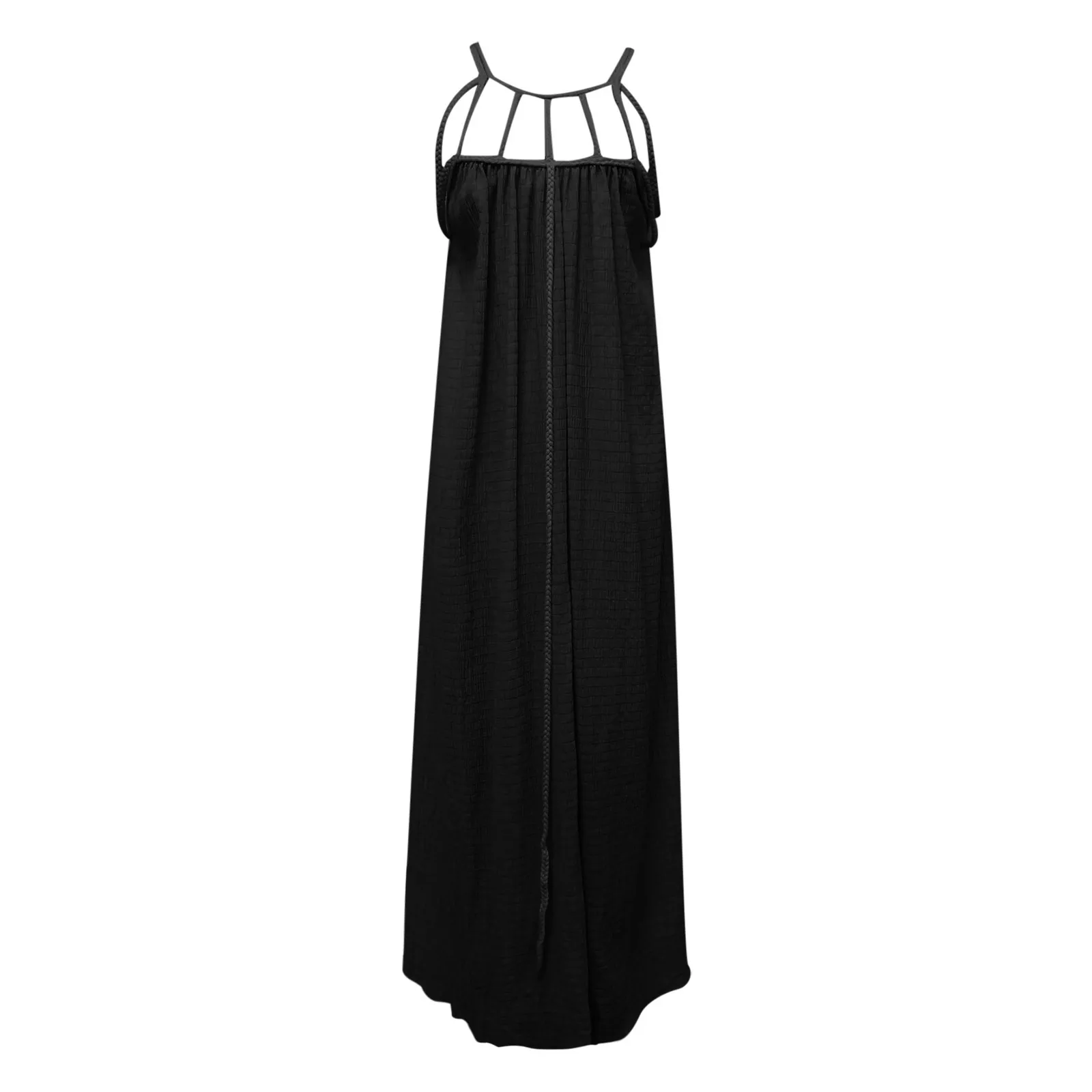 Sleeveless Dress Women\'s Sexy Hollow Out Knitted Drawstring Fashion Elegant Solid Beachwear Vacation Long Dresses Vestidos