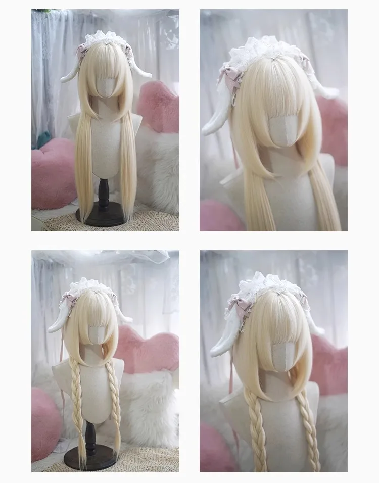 Y2K Lolita Pruik Vrouwelijke Blauw en Wit Hoogtepunten Cosplay Pruik Hittebestendige Synthetische Kwallen Hoofd Pruiken