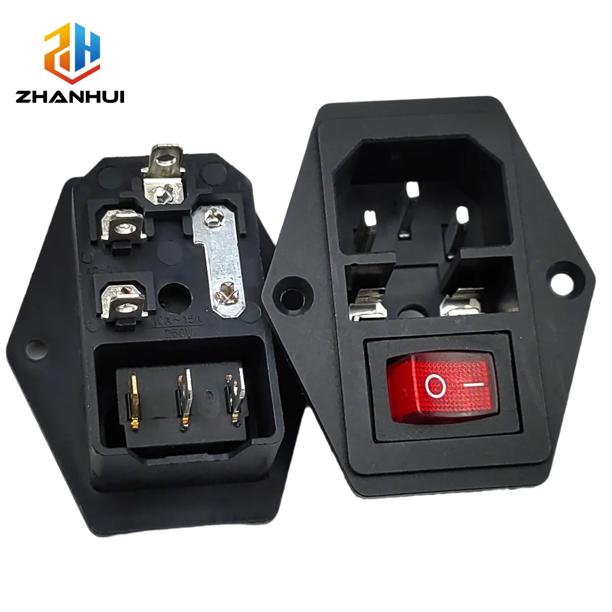 1Set 10A 250V AC 3-Terminal Power Socket EC320 C14 Rocker Switch with Fuse Holder for Power Cord Inlet