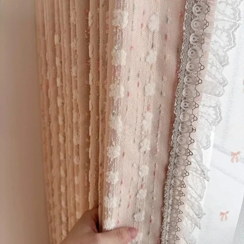 Pink Cream Three-dimensional Embroidered Curtains for Children's Bedrooms Living Rooms Balconies Partition Curtains Customized