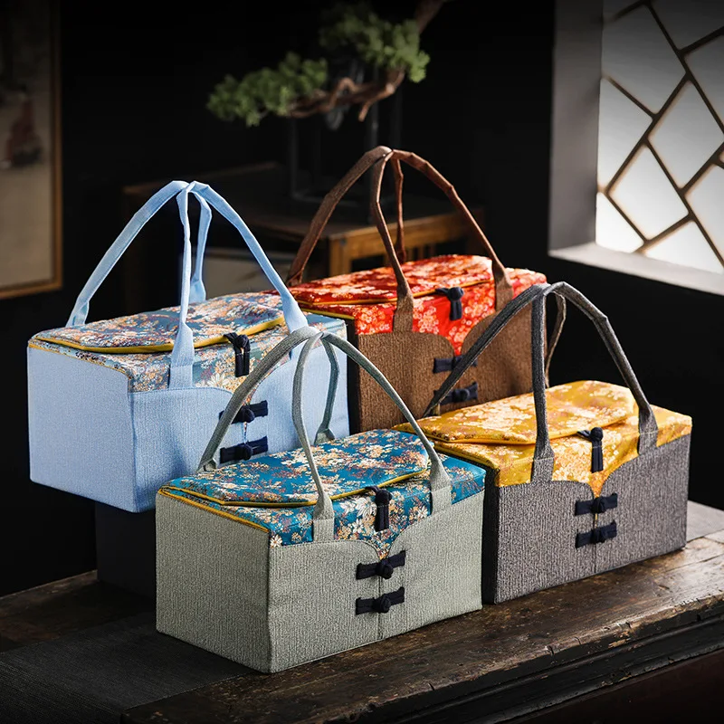 Chinese Tang Costume Style Design Tea Cozies Printed Outdoor Travel Shockproof Teaware Storage Bag Portable For 2 Teapots ZB77