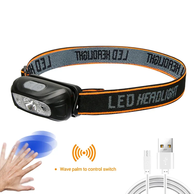 Krachtige LED-sensorkoplamp USB oplaadbare koplamp Led-hoofdlamp Camping zoeklicht Hoofdzaklamp voor vislantaarn