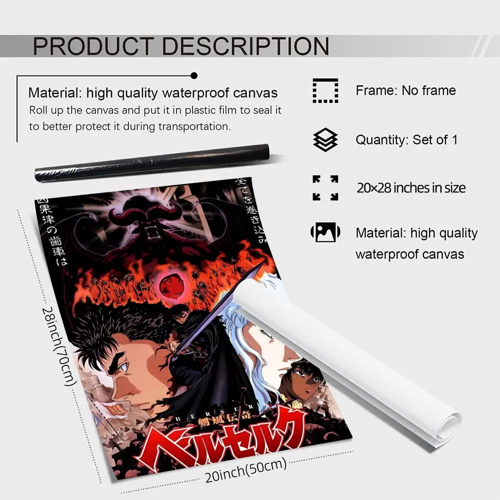 أنيمي B_BerserkS اللوحة الخط قماش الكتان ملصق جدار يطبع لغرفة المعيشة غرفة نوم مكتب ديكور المنزل #5