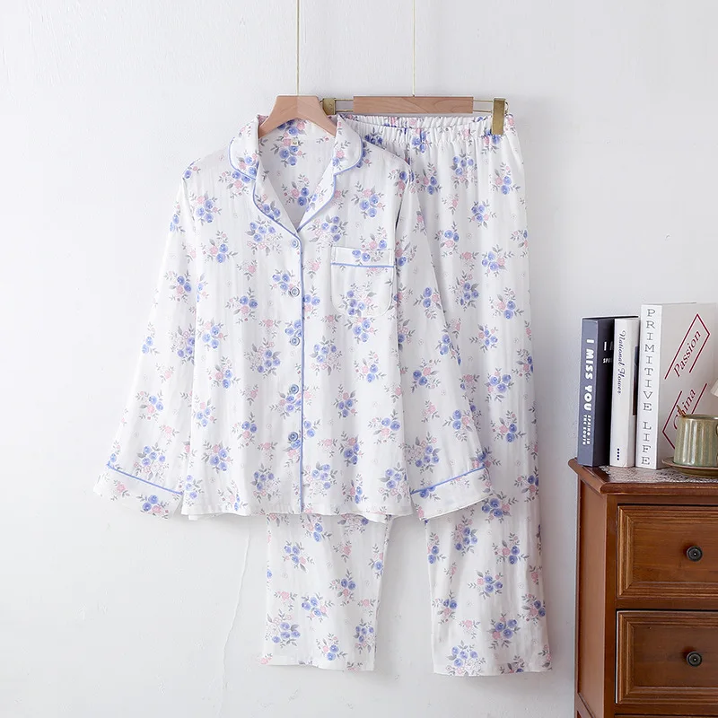 Pijamas de algodón 100% de estilo Pastoral, traje para mujer, ropa de hogar de manga larga para primavera y otoño, ropa de dormir Vintage, conjunto de ropa de dormir para mujer