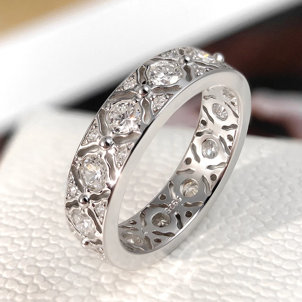 FEOBUR 1.32cttw D اللون جميع خواتم مويسانيتي للنساء 100% S925 فضة واسعة الخلود الزفاف الفرقة الحد الأدنى مجوهرات