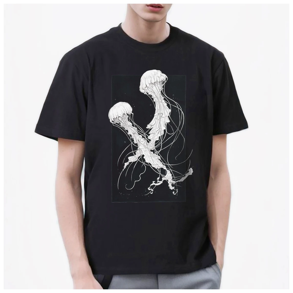 Swimming Colorful Jellyfish Cartoon Japanese funny t shirt men Women Fashion 100% Cotton summer casual Streetwear Unisex O-NECK