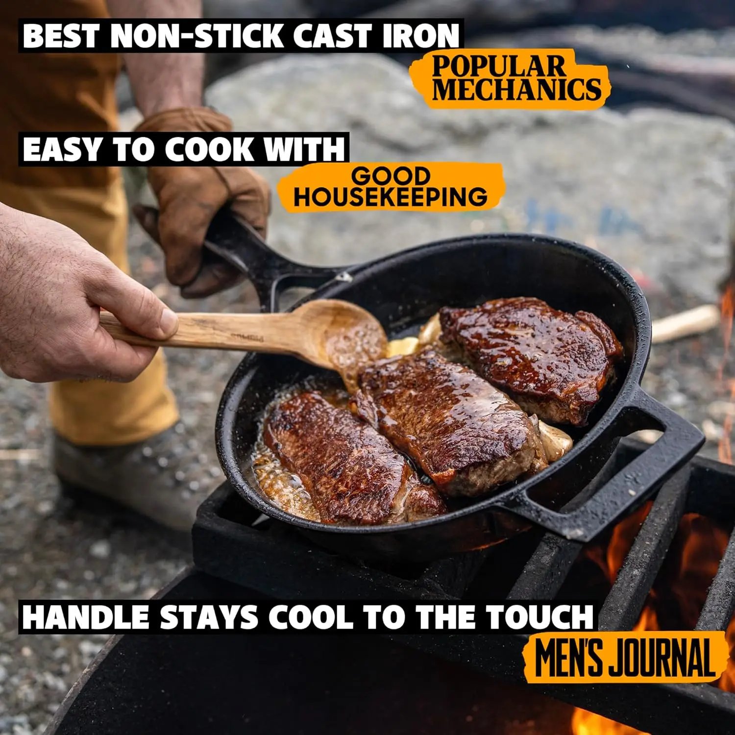Sartén de hierro fundido de 12 pulgadas |   Hecho en EE. UU., templado, distribución uniforme del calor, fácil de limpiar, acabado antiadherente suave para asar, F