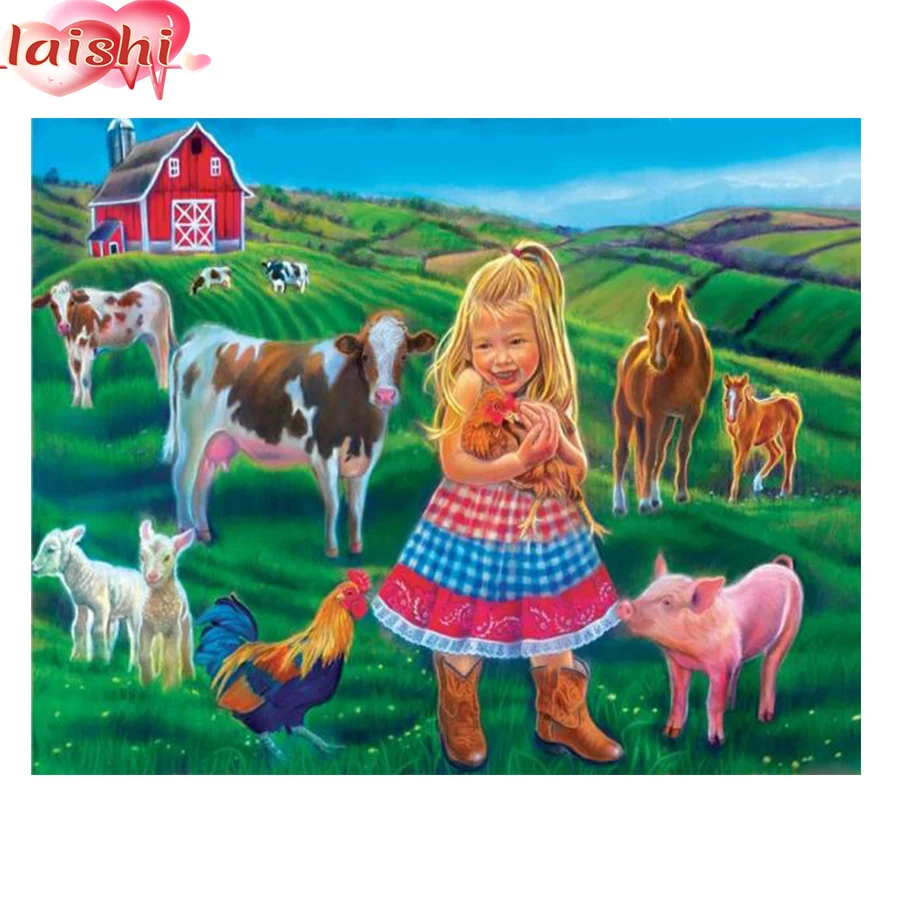 

DIY diamond painting Chicken pig cow man house cross stitch full diamond square diamond embroidery mosaic Christmas gift picture