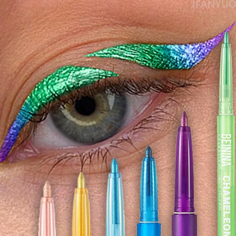 Crayon Gel Eyeliner Vert Métallique Effet Caméléon Brillant, Ombre à Paupières Multicolore Lisse, Pigment Scintillant Nacré Polarisé pour les Yeux