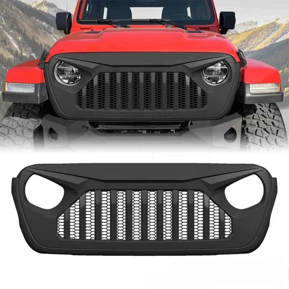 Front Grill for Jeep Wrangler JL 2018-2024 Gladiator JT Accessories Matte Black Racing Grill Grille Bumper Mesh Replacement