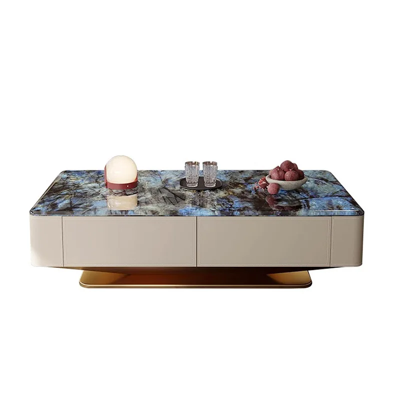 

Italian style, natural marble, coffee table, saddle leather, household, microcrystalline stone