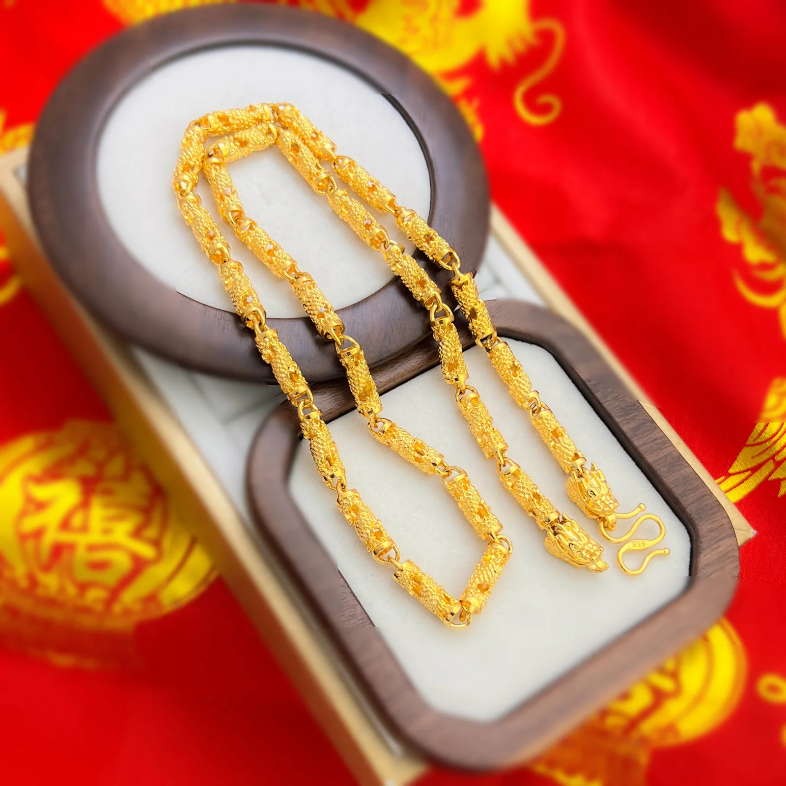 Luxury 24K 9999 Pure Gold real gold Witch Dragon Pillar Men's and Women's Necklace Faucet Necklace