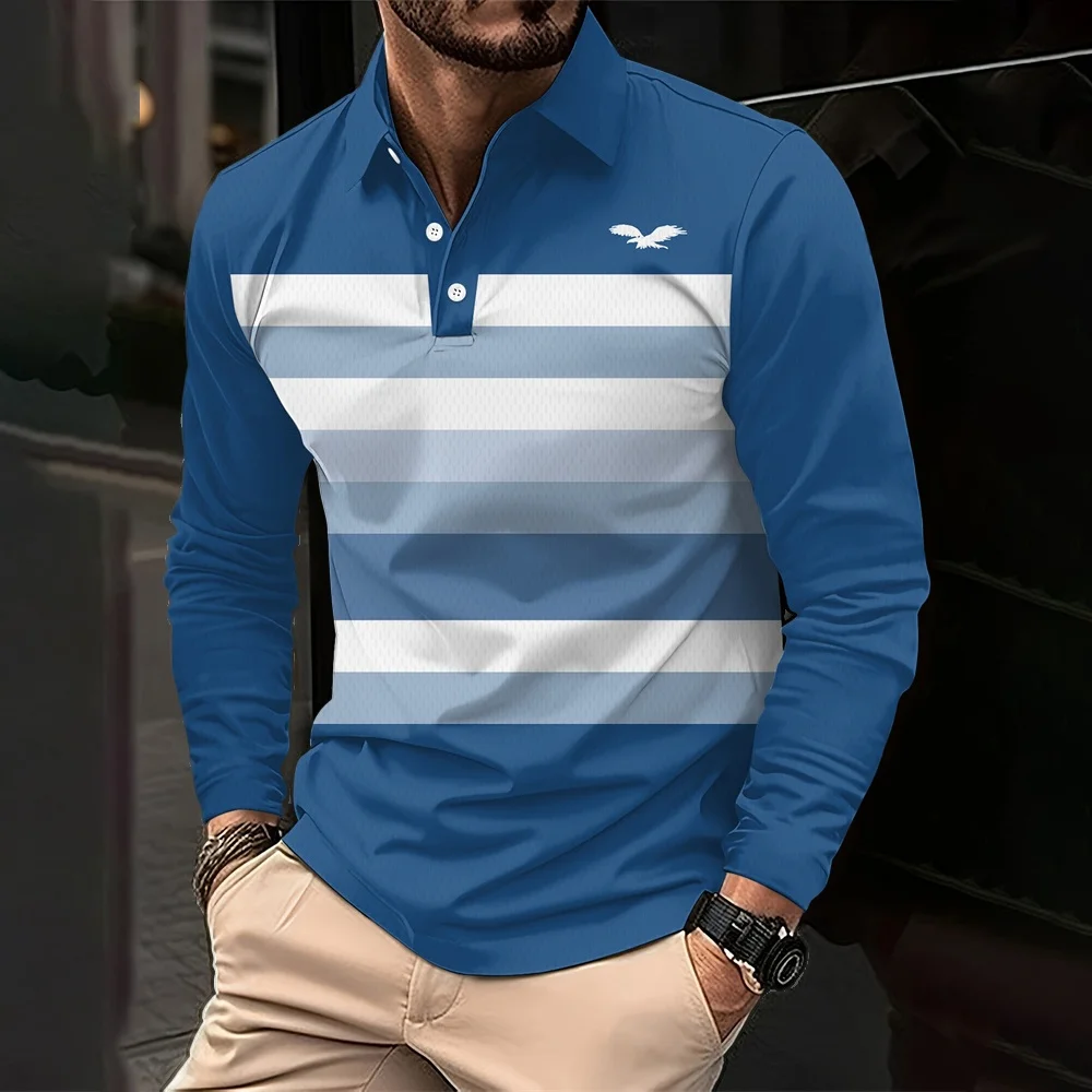 

New Mens Long Sleeve Button Polo Shirts Lapel Breathable Shirts Basic Large Streetwear Autumn Business Splice T Shirts for Men