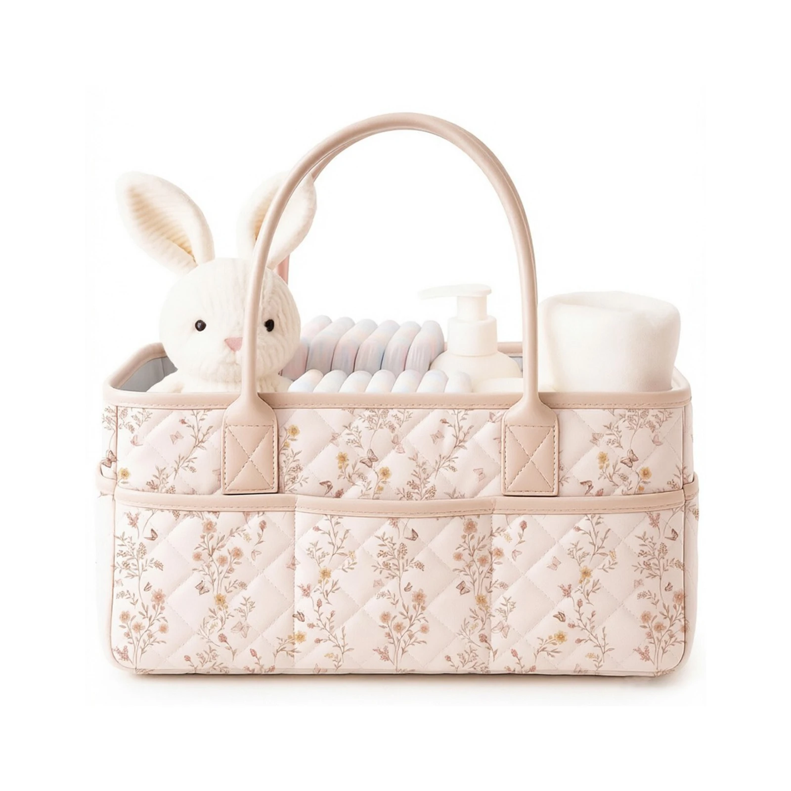 Diaper Caddy Organizer Quilted Nursery Storage Basket for Newborns Waterproof Oxford Cloth Foldable Baby Care Bin Durable