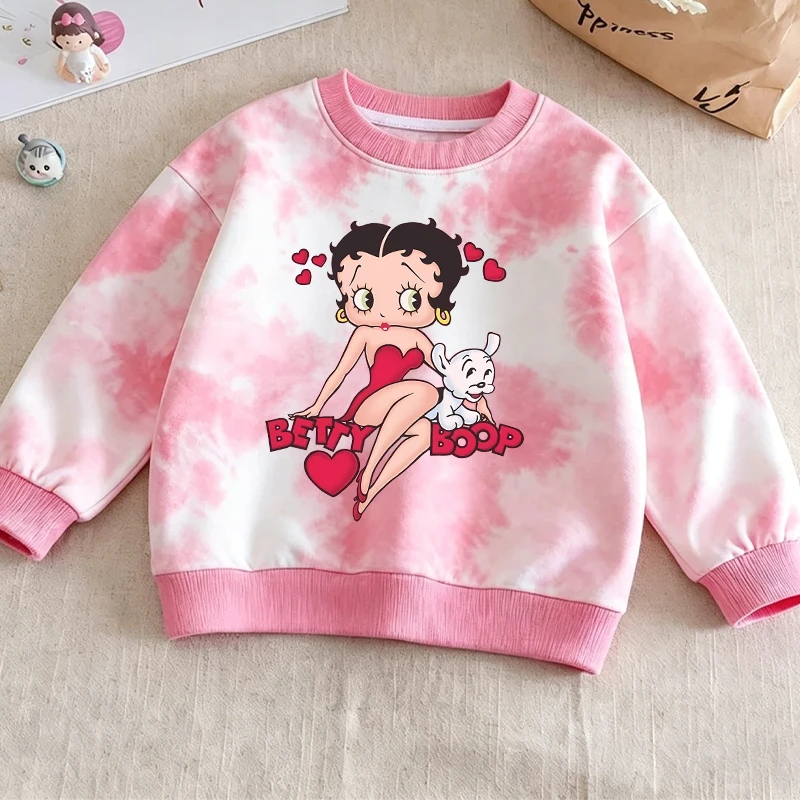 B-Bettys-Boops KID Thin Fleece Hoodie Sweatshirt BOY GIRL Fashion Pullover Creative Tops Autumn Winter Clothes Birthday Gift