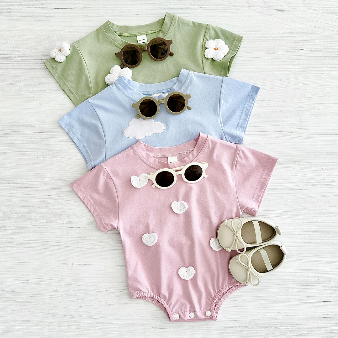 Summer New Newborn Baby Girl Boy Romper 0-18M Cute Jumpsuit Love Cloud Pattern Short Sleeve Soft Infant Clothes