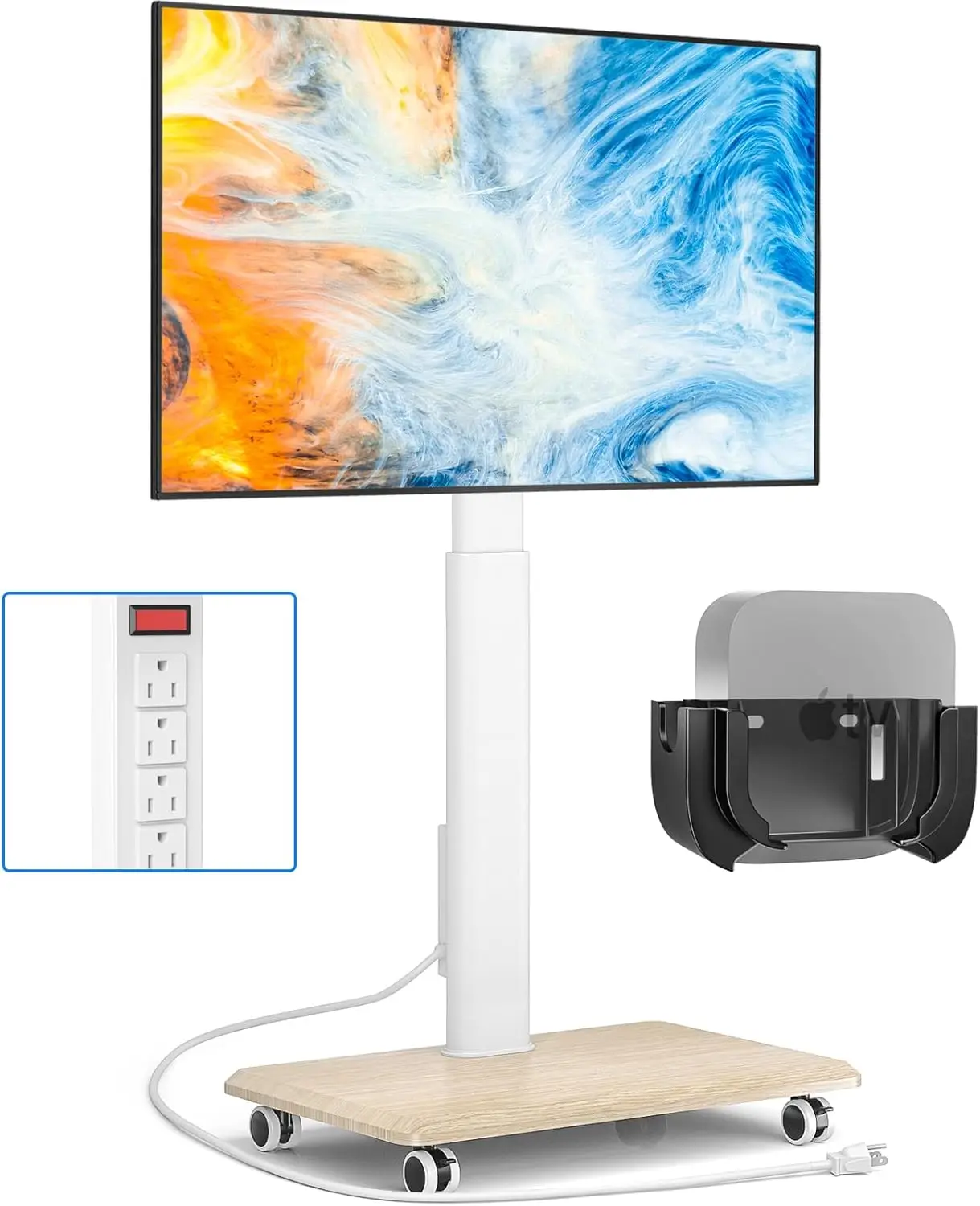 

Изящная подставка для телевизора на колесиках с розеткой для домашнего декора, портативная подставка для телевизора с регулируемой высотой на колесах для телевизоров 32-70 дюймов,