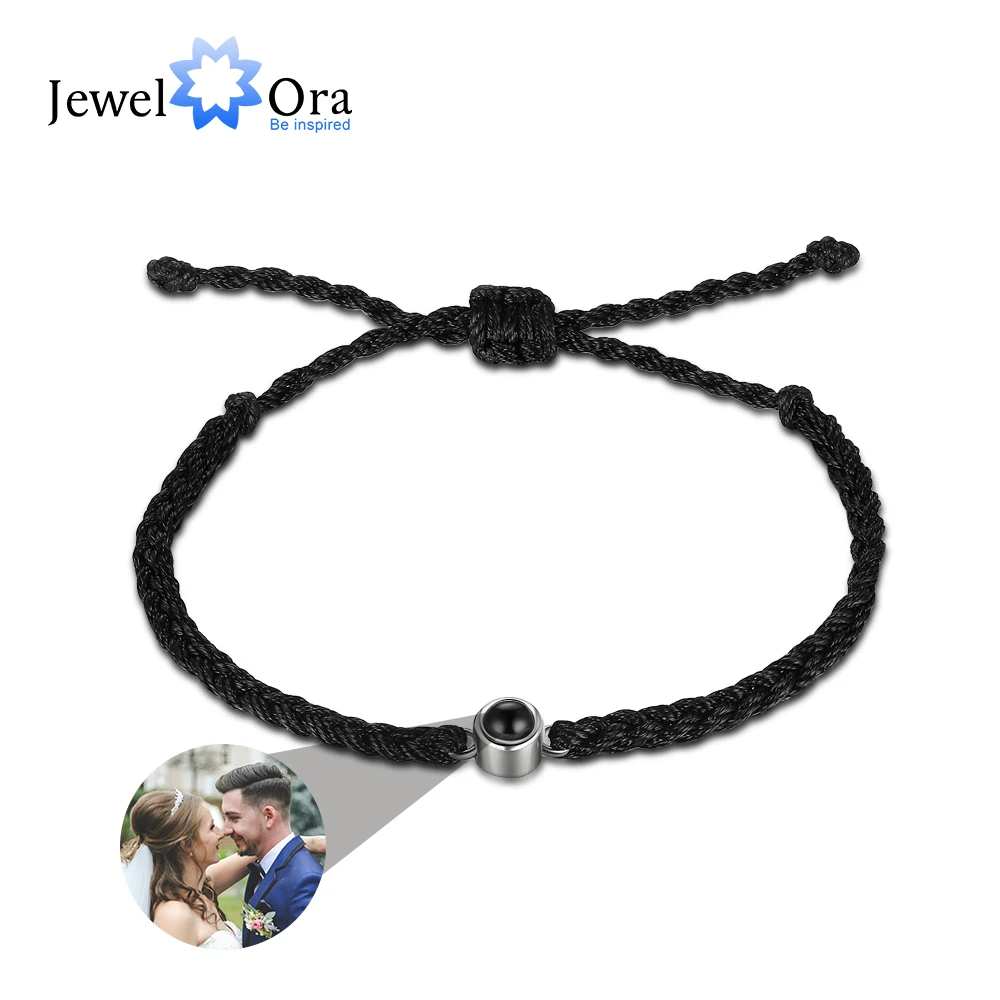 JewelOra Personalized Projection Photo Charm Bracelets Braided Rope Jewelry Gifts for Women Men Mother Son Keepsake Memorial