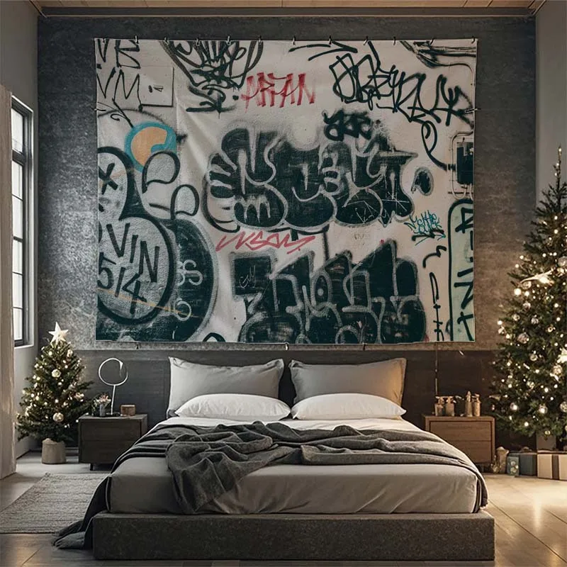 Intricate Graffiti Art Tapestry, Perfect for Adding a Bold and Urban Style to Any Room or Dorm Decor, Ideal for Fans of Street