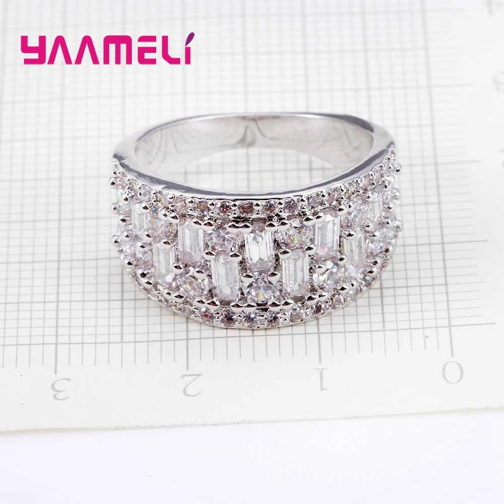 Elegant Refined Square Crystal Ring Anniversary Party Ornaments Top Quality Wholesale 925 Sterling Silver For Lady