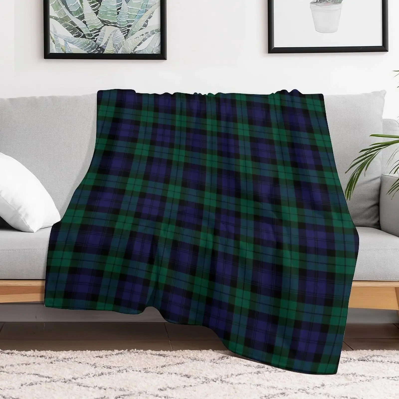 Blackwatch Tartan Modern Cute Blue and Green Plaid Throw Blanket Anti Shedding Soft Fuzzy Blanket for Home