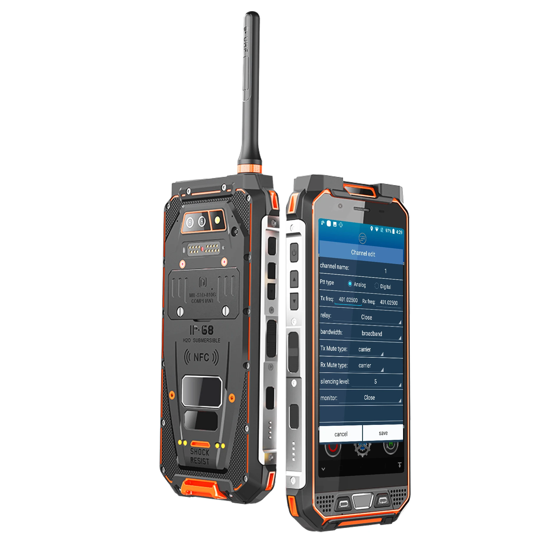 Portátil ip68 impermeable barra robusta teléfono inteligente gsm uhf rfid /vhf dmr radio walkie talkie teléfono