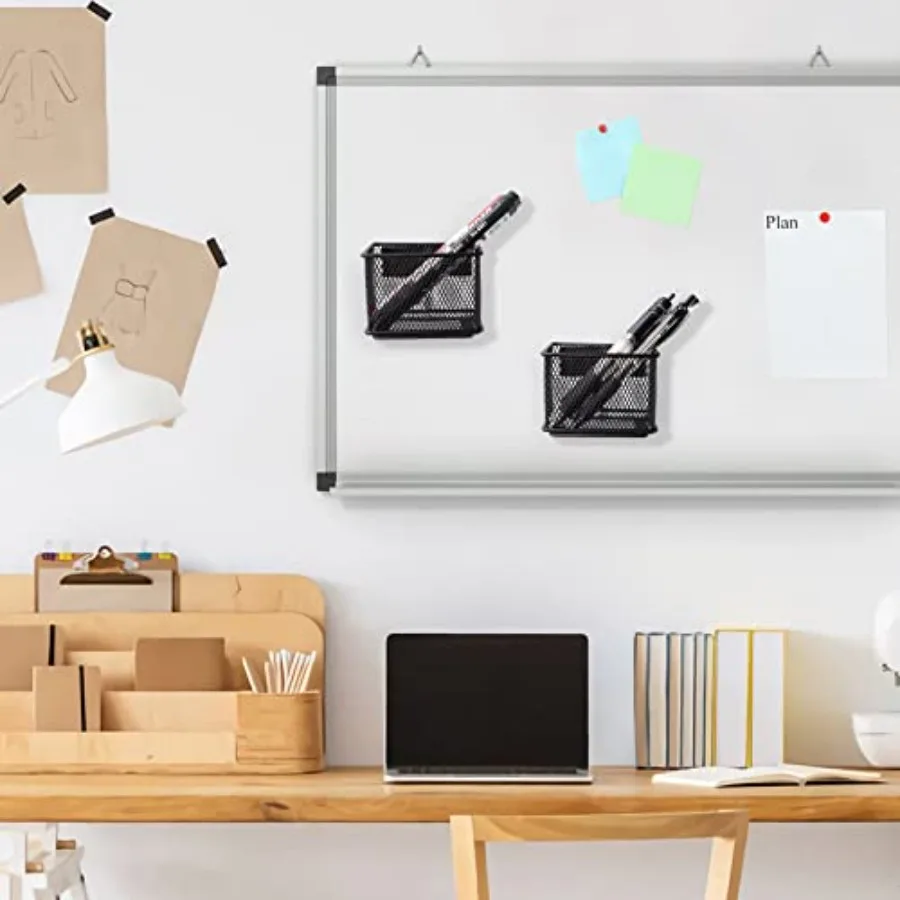 مجموعة سلة مغناطيسية سوداء مكونة من سلة ثلاجة وسلال مغناطيسية شديدة التحمل وحامل منظم للخزانة المغناطيسية للسبورة البيضاء