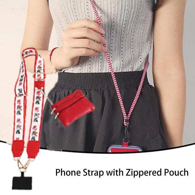 Mobile Phone Lanyard Christmas Neck Strap With Zippered Pouch Adjustable Design Lanyard Decoration For Work Travel Business Dail