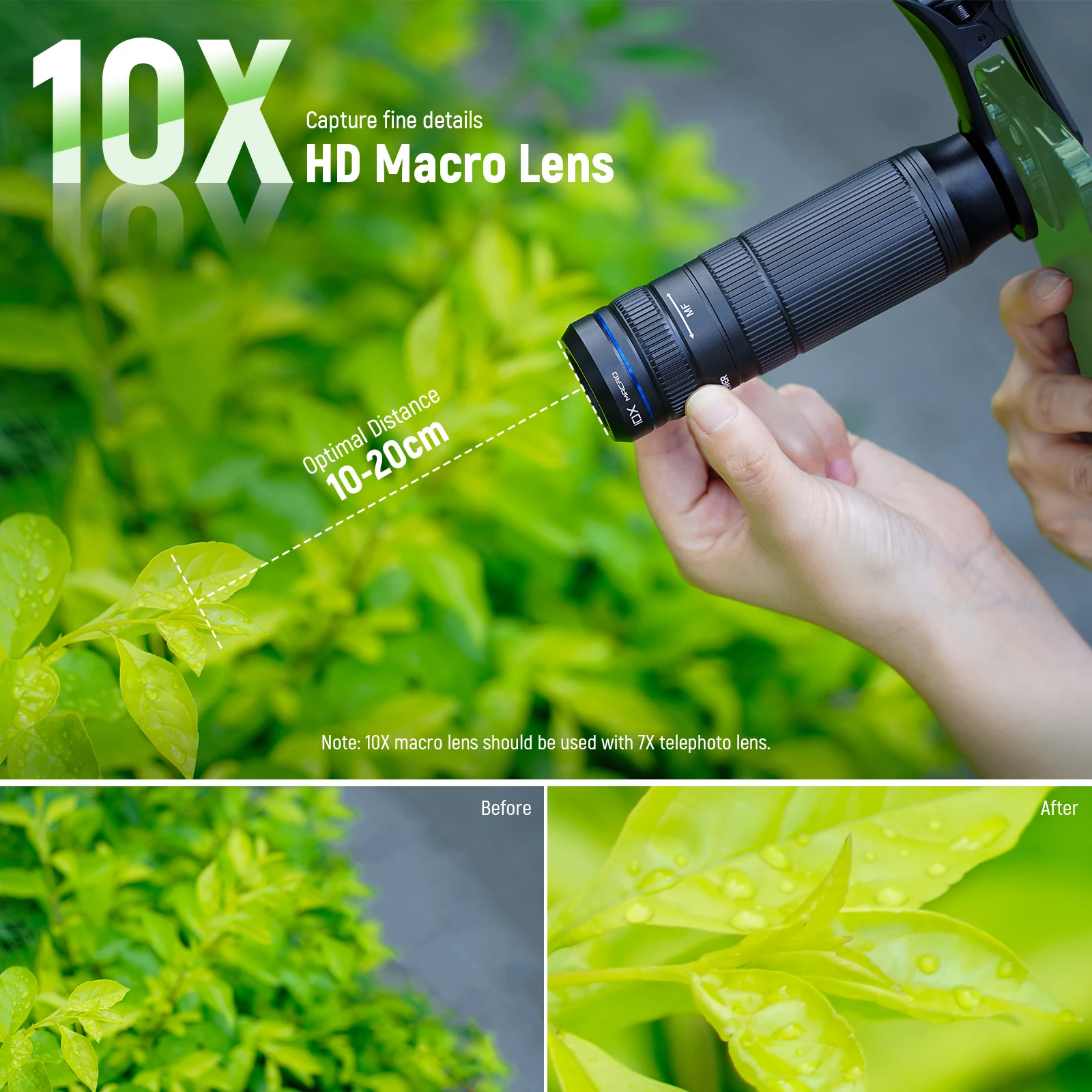NEEWER 7X Telephoto Lens with Phone Camera Lens Clip, Detachable 10X Macro for Phone Cage/Case Compatible with iPhone Samsung