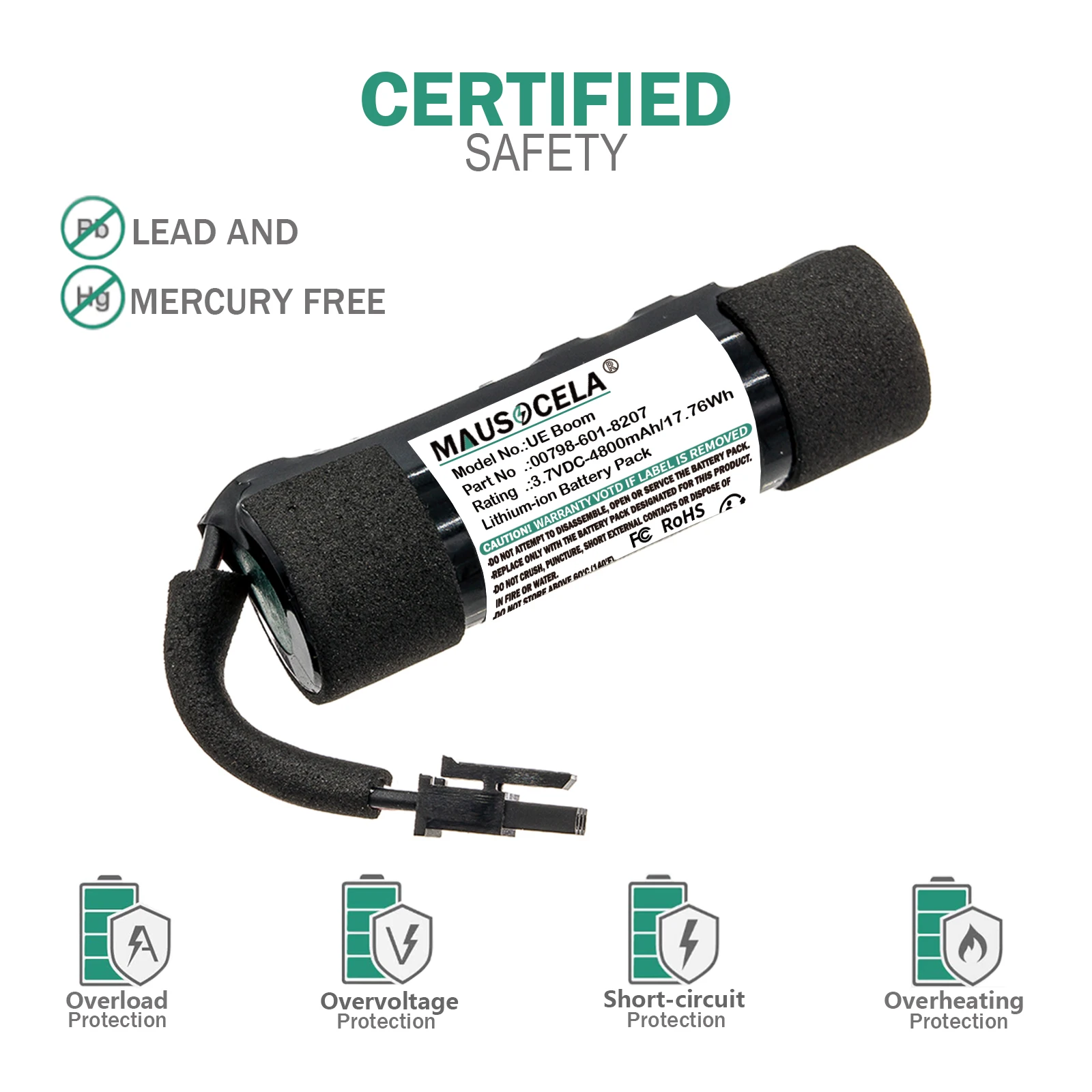 4800mAh/17.76Wh Speaker Battery For Logitech:UE Boom,S-0012,UE Boom 2,UE Boom 2 Ultimate,00798-601-8207,533-000105,NTA3083,3.70V