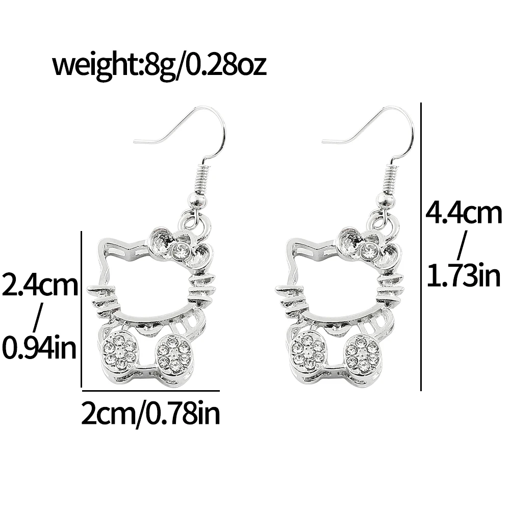 Sanrio Anime Hello Kitty Earrings Sweet and Cute Girl Earrings Fashion Rhinestone Earrings Gift