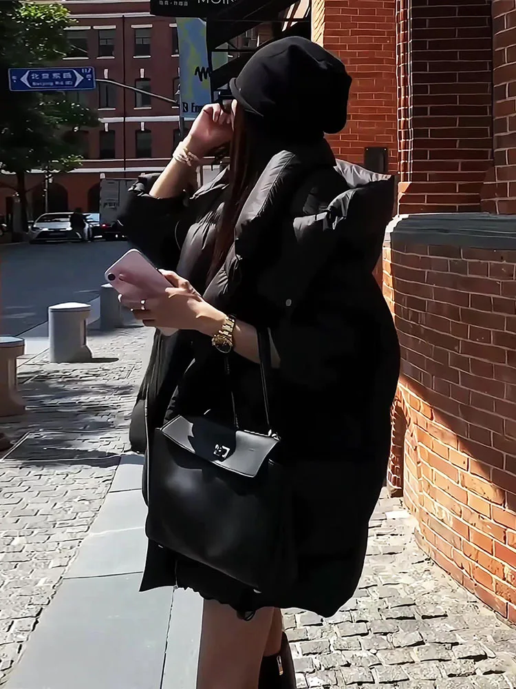 

Women's White Du down Puffer Jaet Hooded Loose Fit Winter New Arrival Cloud Foam Coat Trendy Commute Sle Thiened